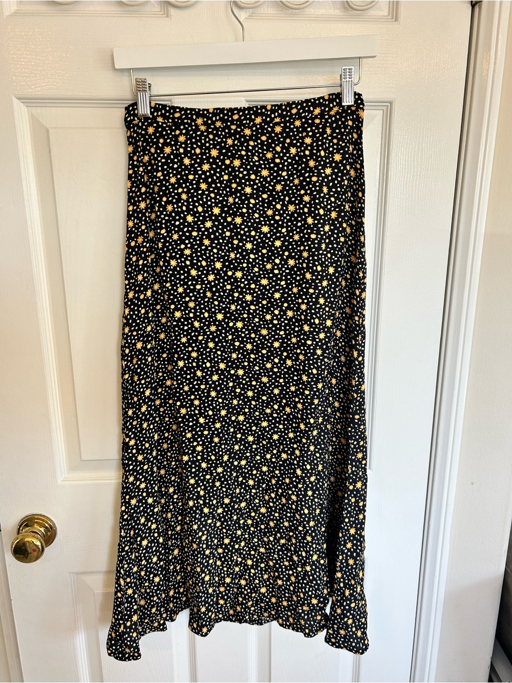 Reformation Black Midi Skirt with Yellow Flowers Size xs